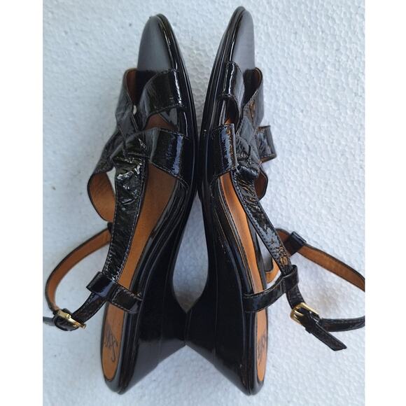 Sofft Andrea Patent Leather Strappy Kitten Wedge Slingback Black Sandal Sz. 8.5 - Picture 6 of 12